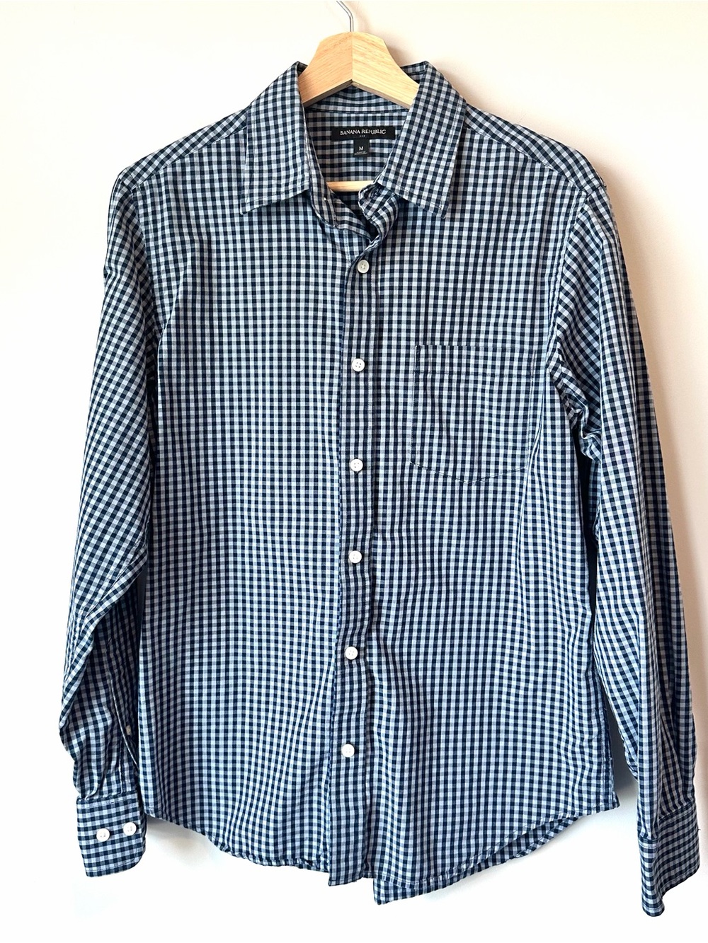 Banana Republic Factory Navy and White Gingham Button-Down Shirt